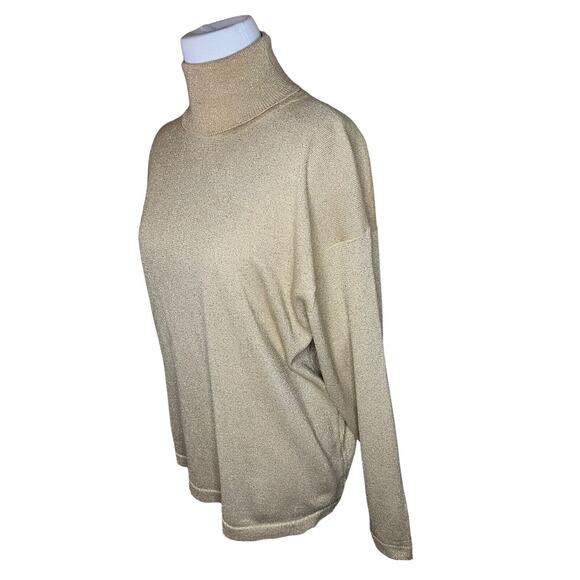 N.E.K. Beth Bowley Womens Sz L Metallic Gold Pullover Sweater Turtleneck Blouse - Picture 1 of 7